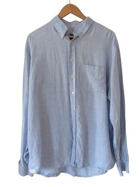 MINE Mens Light Blue Linen Button Down Shirt XL Long Sleeves Breathable Classic